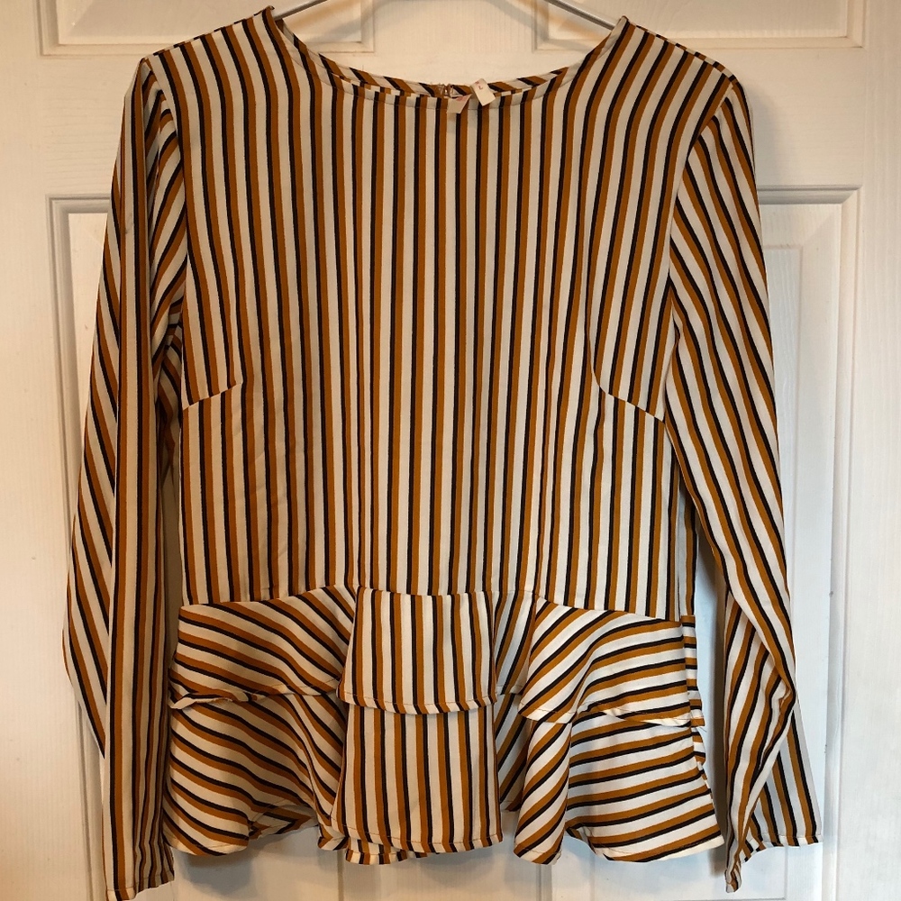 TRUE DESTINY Peplum Stripe Top Size L